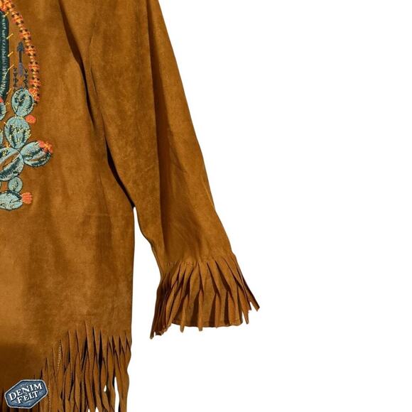 ANDRÉE by UNIT Tan Suede Fringe Jacket w/ Embroidered Cactus &Thunderbird Design - Picture 14 of 16
